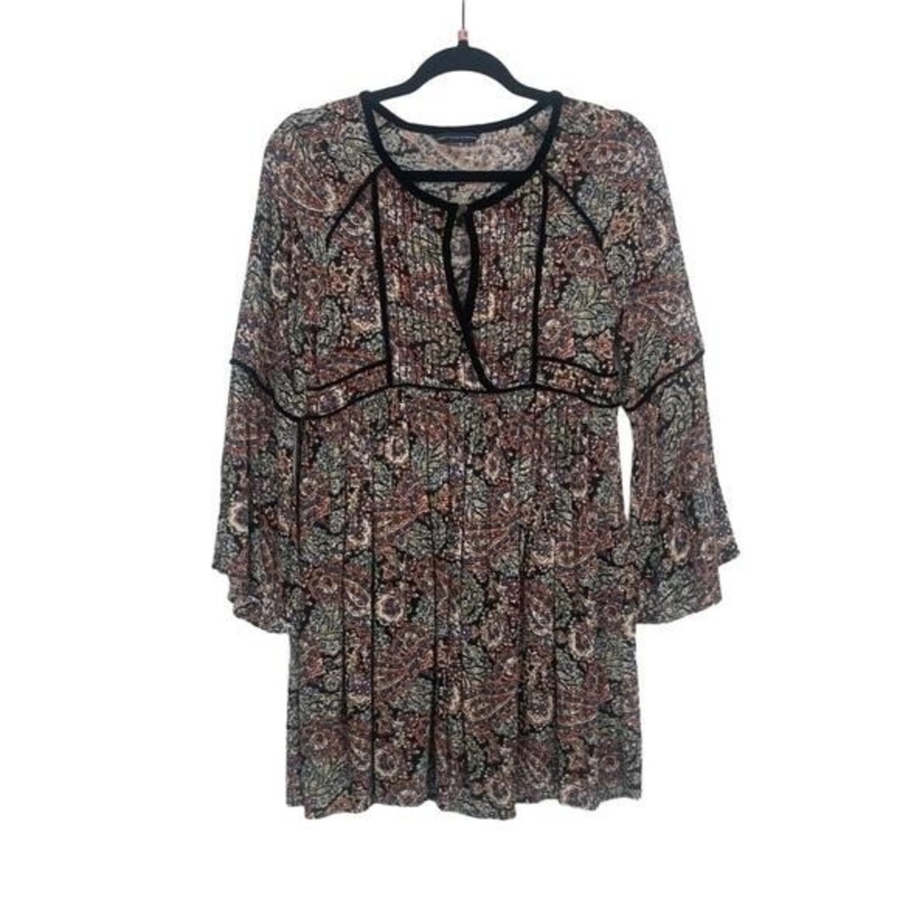 American Eagle Women's Floral Bohemian Keyhole Bell Sleeves Mini Dress Size S - Picture 2 of 14